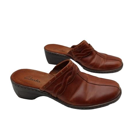 Clarks Womens Brown Mules Clogs Leather Stud Shoes Braided 71495 Size ...