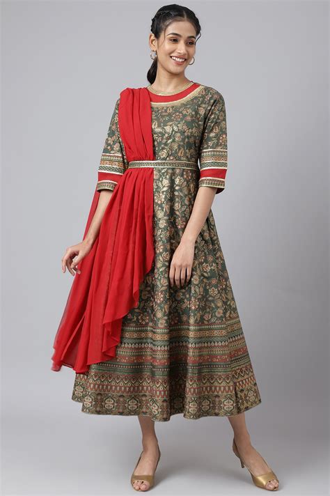 Buy Green Floral Print Saree-Drape Dress Online for Woman | Shop for ...