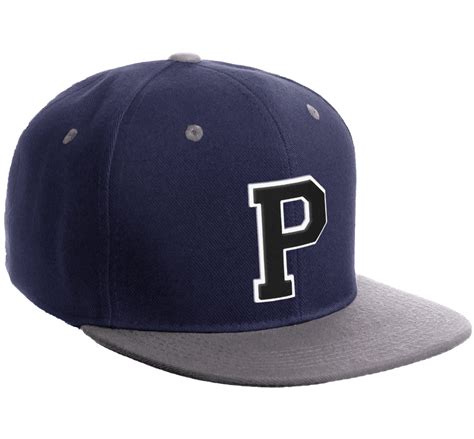 Daxton Classic Snapback Hat Custom A to Z Initial Varsity Letters, Navy Light Grey Hat White ...