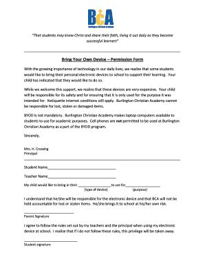 Fillable Online Bring Your Own Device Permission Form Fax Email Print ...