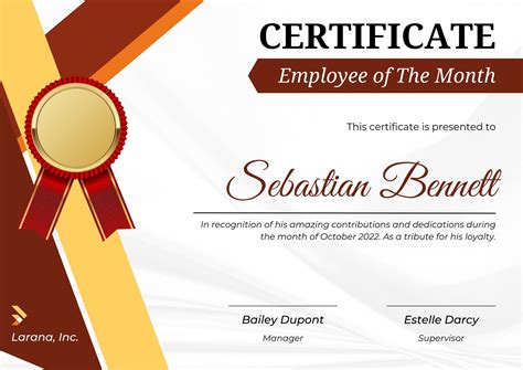 Employee Of The Month Template Certificate - Printable Art and Words