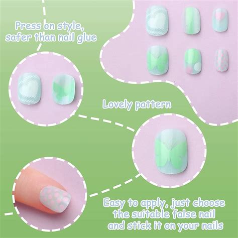 120 Pieces Kids Press on Nails Children Fake Nails Artificial Nail Tips ...