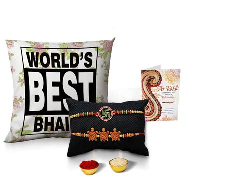Buy Khakee Worlds Best Bhaiya Theme Cushion Cover, 2 Rakhi,Roli ...