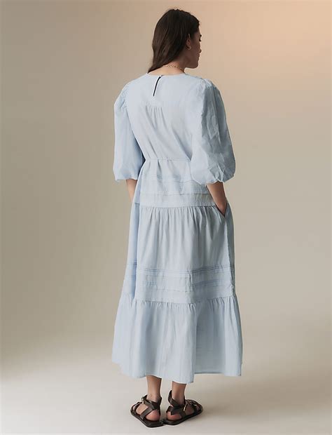 Buy Pure Cotton Pintuck Midaxi Tiered Dress at Marks & Spencer
