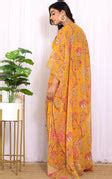 Niharika Mustard Floral Printed Georgette Crop Top & Draped Skirt Co-o
