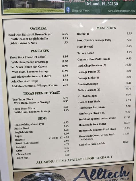 Menu at Big Rig 2 restaurant, DeLand