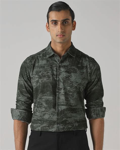 Buy Olive Corduroy Print Slim Fit Casual Shirt Online at Muftijeans
