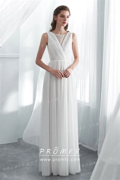 Beaded Lace Pleated Tulle A-line Casual Wedding Dress - Promfy