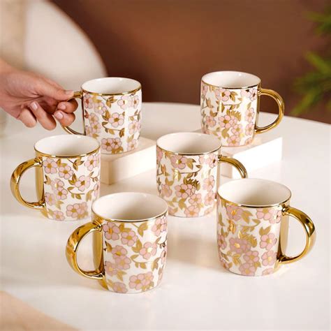 Luxury Pink Blossom Cup Set of 6 330ml Online - Premium Coffee Mug ...