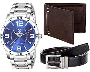 MARKQUES Stainless Steel Chain Men's Watch, Leather Wallet and Belt 3 ...