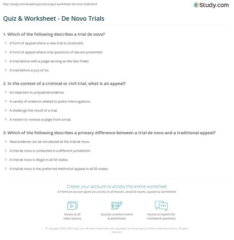 Quiz & Worksheet - De Novo Trials | Study.com