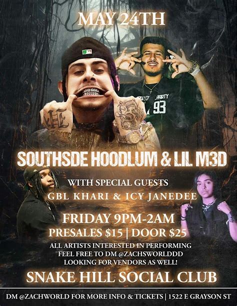 Southside Hoodlum & Lil M3D LIVE FRIDAY MAY 24TH, Snake Hill Social ...