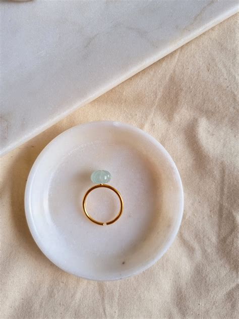 Aquamarine round melon adjustable ring for women gold plated brass ...