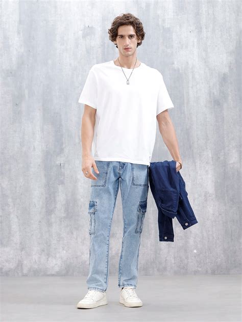 Mid Wash Cargo Fit Jeans | Blue – Wrogn