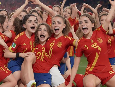 Premium AI Image | Spanish women's football team cheering for their ...
