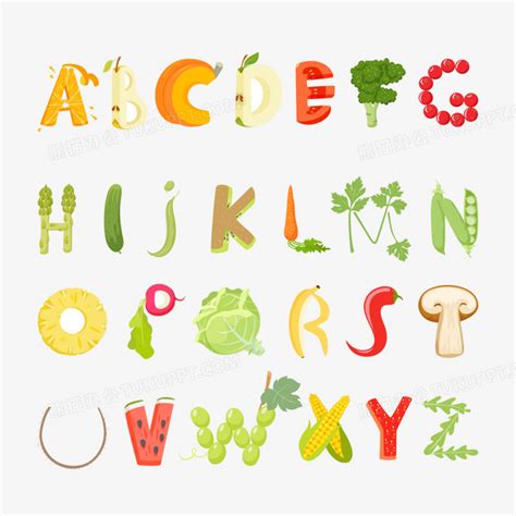 26个蔬菜水果字母设计矢量PNG图片素材下载_素材PNG_熊猫办公