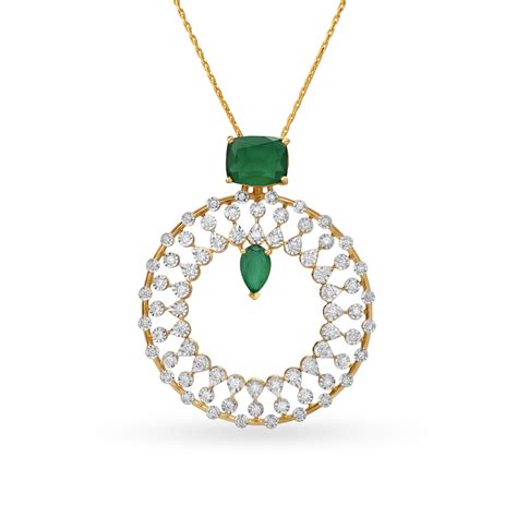 Breath-taking Circular Diamond Pendant Studded With Coloured Stone