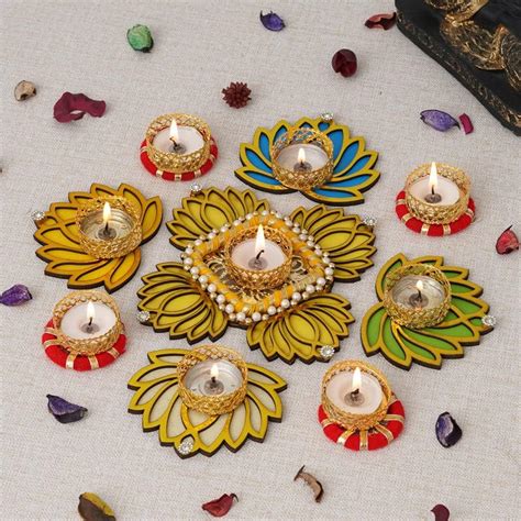 Buy Sanvatsar Plastic Home Decorative Lotus Rangoli&Lotus Diya Set ...