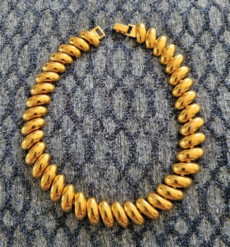 Vintage NAPIER Dome Choker Collar Necklace Gold Tone Chain Necklace ...