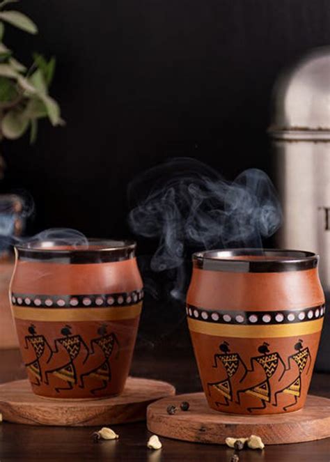 Get Brown Matka Kulhads - Three Dancing Women Design - Set of 6 at ...
