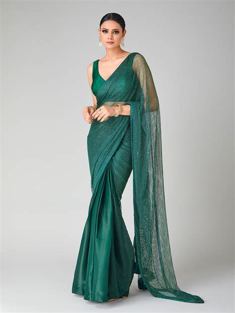 Green Tissue Net Stone Work Saree – Tirumala Designers