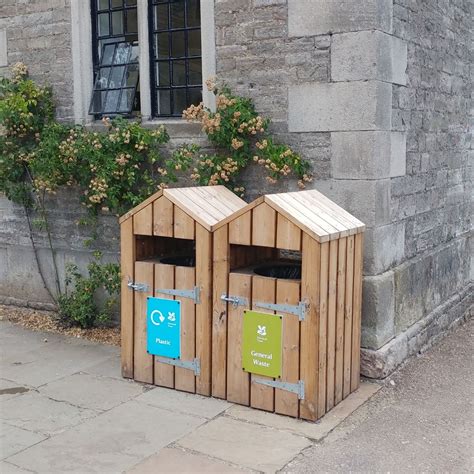 Double Outdoor Wooden Recycling Bin Station - Woodberry