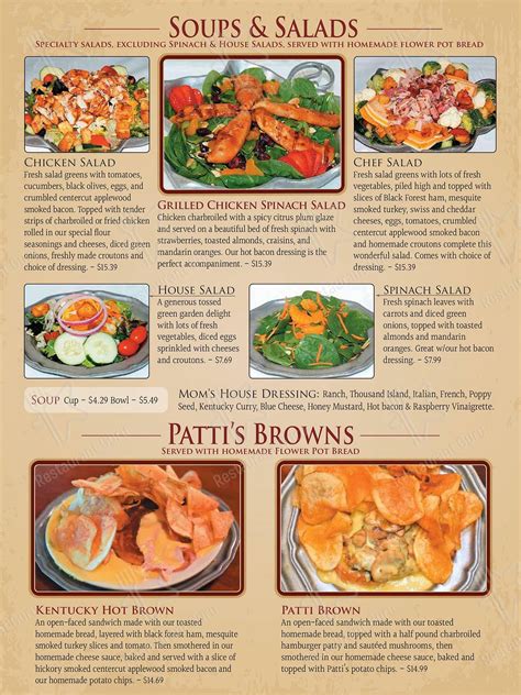 Menu at Patti's 1880's Settlement restaurant, Grand Rivers