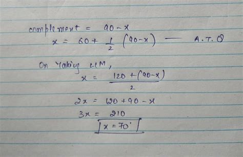 An angle is 60° more than half its complementary angle. The measure of ...