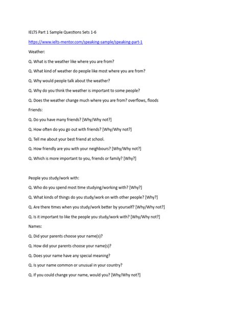 IELTS Part 1 Sample Questions | PDF | Fast Food | Tourism