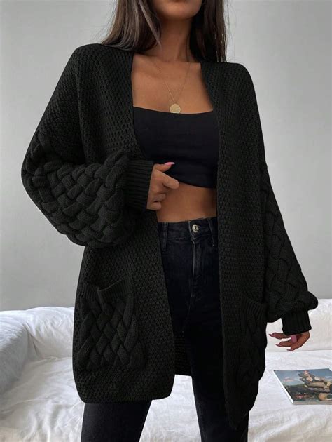 Dual Pocket Drop Shoulder Open Front Cardigan | SHEIN USA