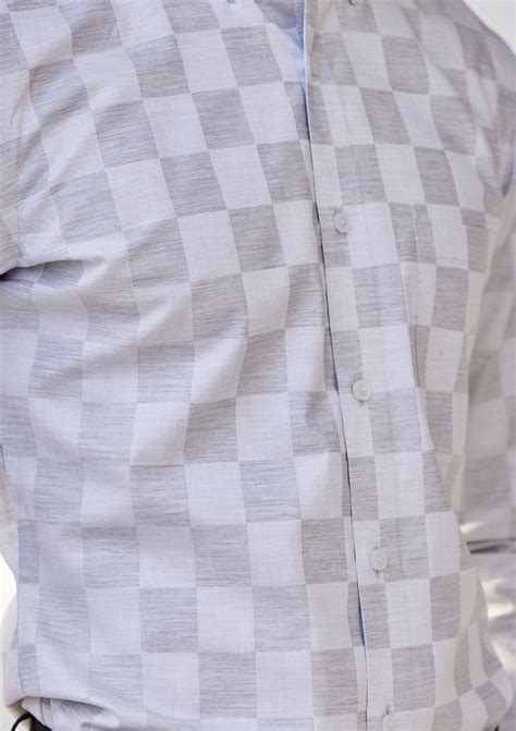 Dusty White and Fog Grey Checkerboard Twill Shirt – Black & Blanc