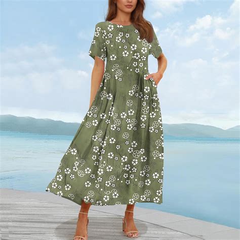 Horkkom Shirt Dresses for Women Maxi Short Sleeve Floral Dress Summer ...