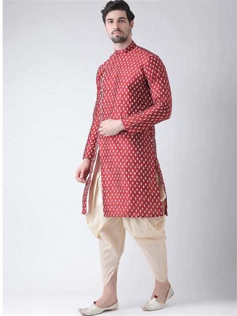 Men Red & Cream Printed Kurta with Patiala