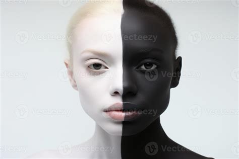 AI generated A portrait of a human with half white and half black color ...
