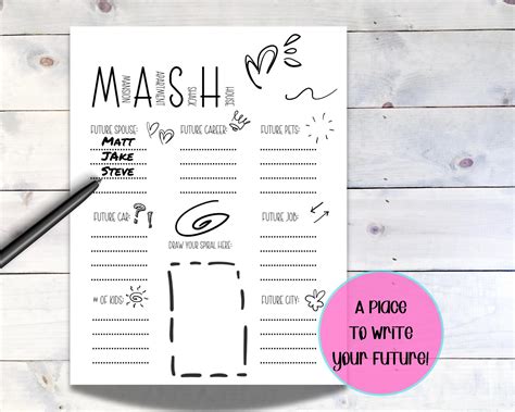 MASH Party Game Printable, Y2K Throwback With 7 Categories, Perfect for ...