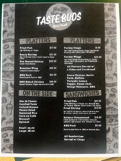 Menu at Taste Buds restaurant, Vineland, 22 W Landis Ave