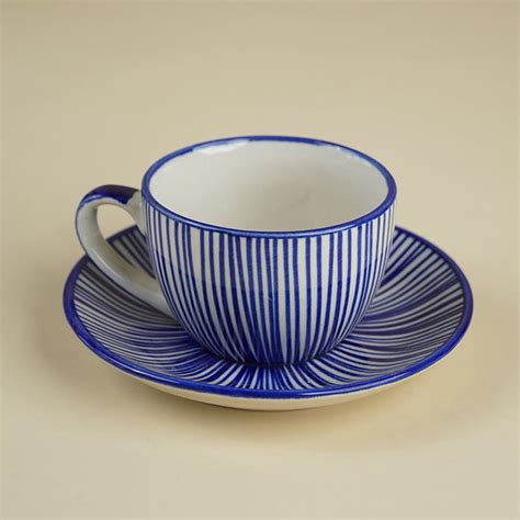 Blue and White Striped Ceramic Cup & Saucer – The Golden Theory