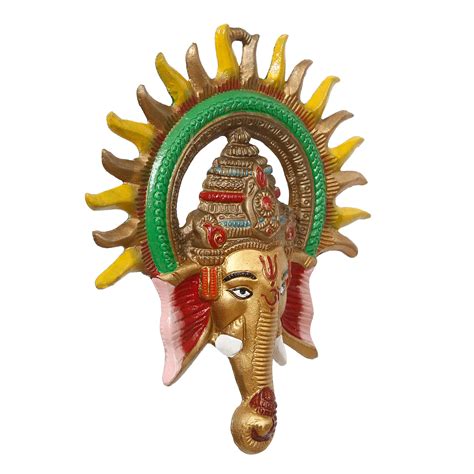 Colorful Lord Ganesha with Sun Decorative Metal Wall Hanging ...