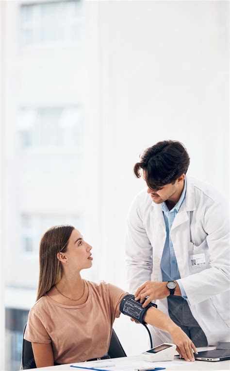 Doctor woman and blood pressure machine for healthcare health ...