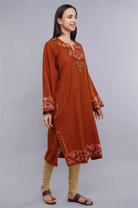 Buy Old Classic Brick Pheran with Paisley Aari Embroidery | Bold ...