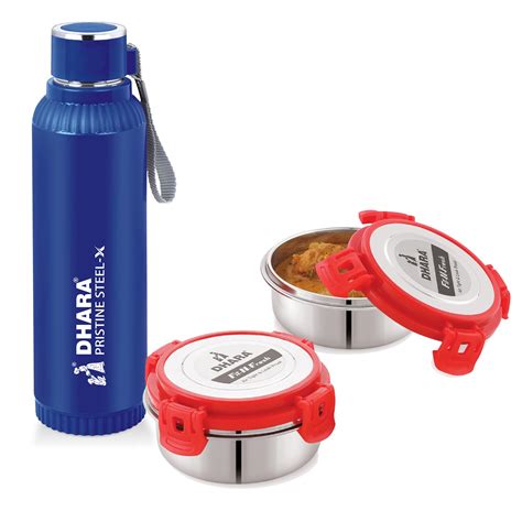 Buy Dhara Stainless Steel Fit N Fresh Tiffin Containers 2 Set of Pieces ...