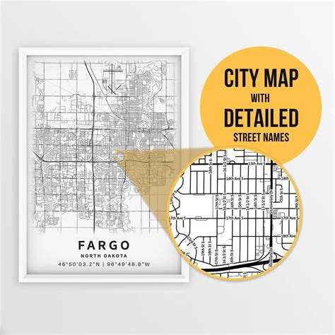 Printable Map of Fargo, North Dakota, USA With Street Names - Instant ...