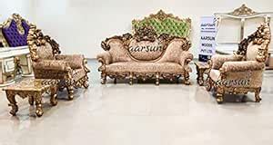 Aarsun Teak Wood 5 Seater Antique Gold Sofa Set : Amazon.in: Home & Kitchen