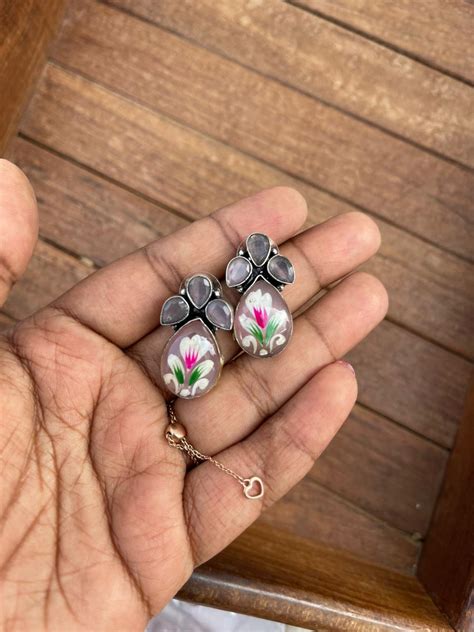 Three stone enamel pearl drop earrings – Alluring Accessories