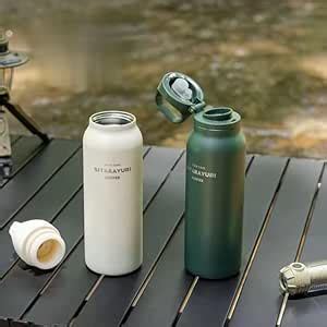 Insulated Water Bottle, Stainless Steel, White and Green, 600ml, Double ...