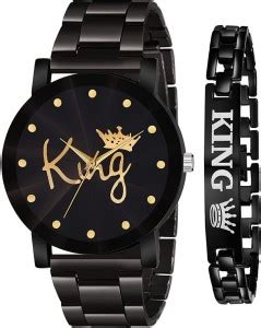 PuthaK Black Watch with King Bracelet Analog Watches Black Colour Dial ...