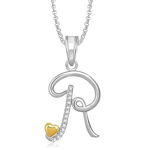 MEENAZ Valentine Gifts Silver Plated 'R' Letter Pendant Locket Alphabet ...