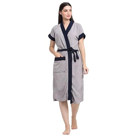Buy Creeva Grey Dual Tone Micro Terry Bath Robe Online