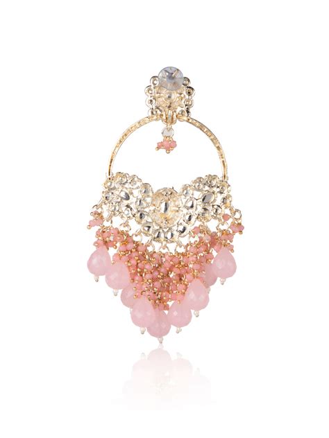 Priyaasi Gold Plated Kundan & Pink Beaded Drop Earrings