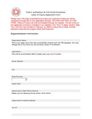 Fillable Online erbff Erb Family Foundation -- LETTER OF INQUIRY ...